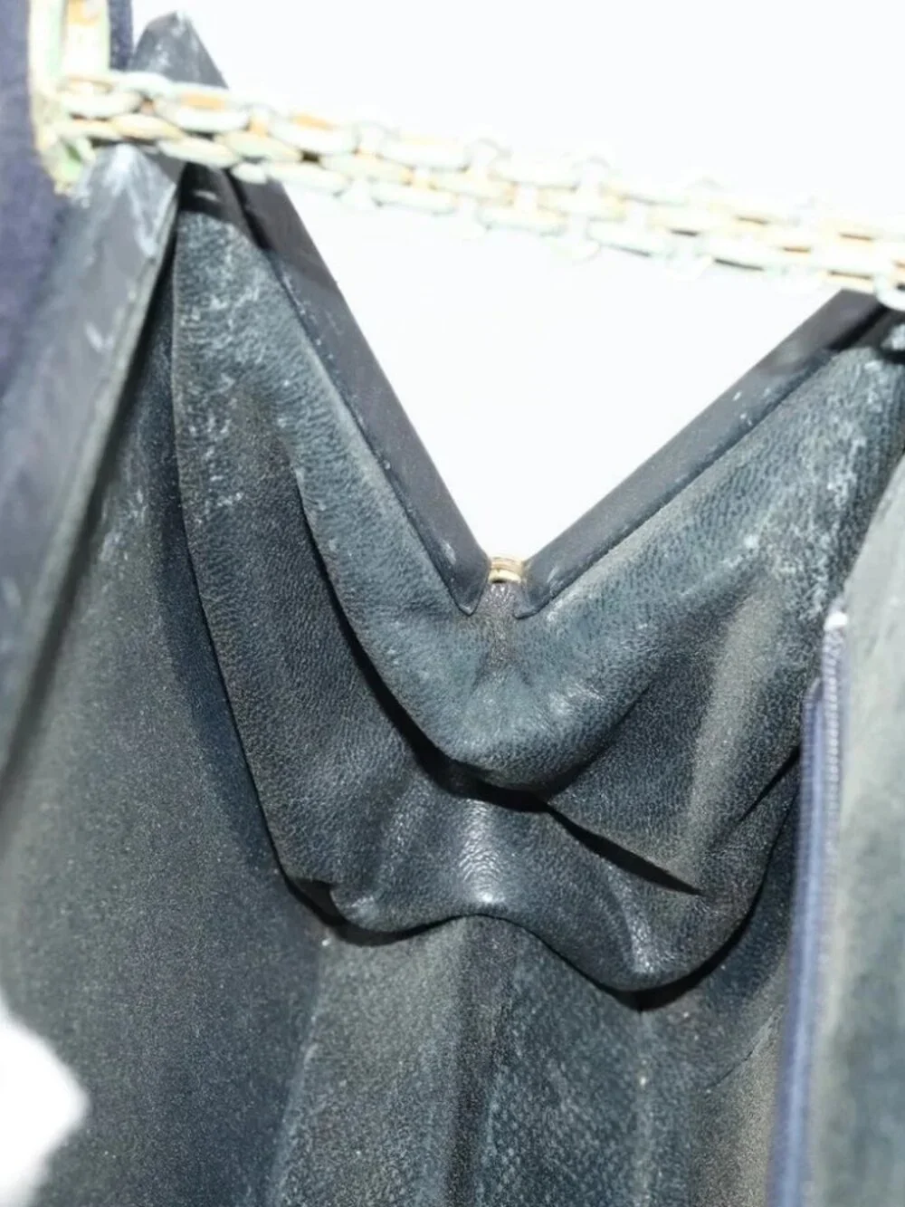 CHANEL Matelasse Chain Hand Bag Cotton Navy Gold CC Auth YKZ061